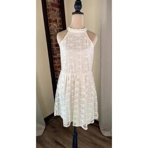 Faisca White Floral Lace Halter Neck Mini Dress Size L